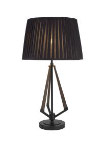 IL32958BL/BL  Hilton Table Lamp, 1 Light E27, Satin Black/Dark Grey Wood/Black 22x26.3cm Shade